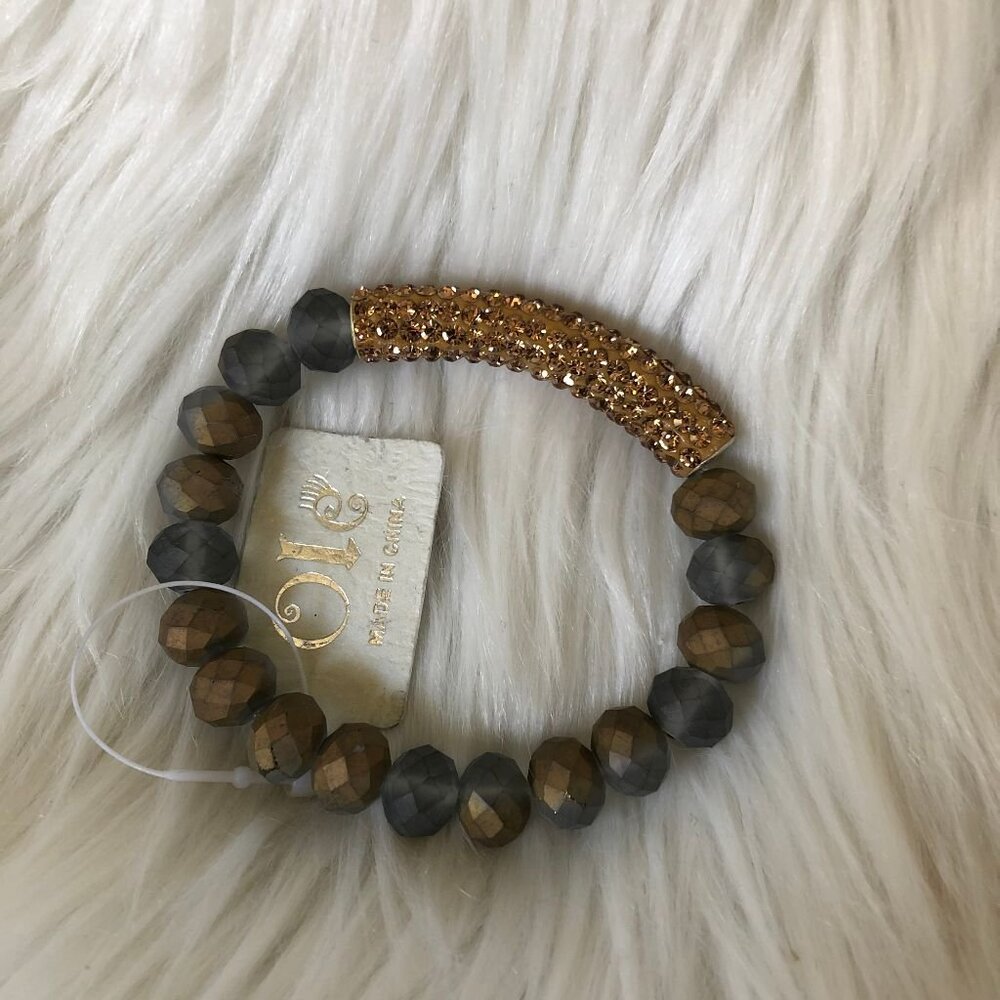 NEW ole gold grey crystal beads stretch bracelet